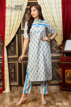 WOMEN COTTON KURTA WITH PRINTED PENT