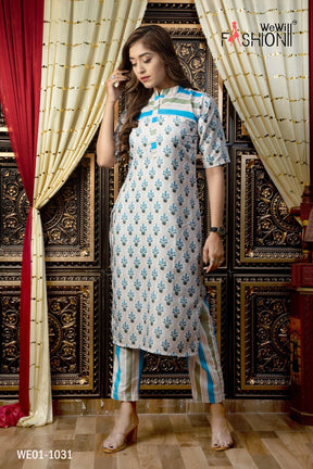 WOMEN COTTON KURTA WITH PRINTED PENT