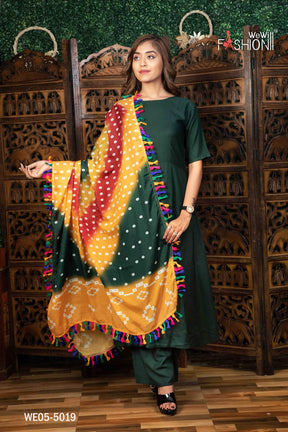 SIMPLE KURTI  PLAZZO WITH BANDHANI PRINTED DUPATTA