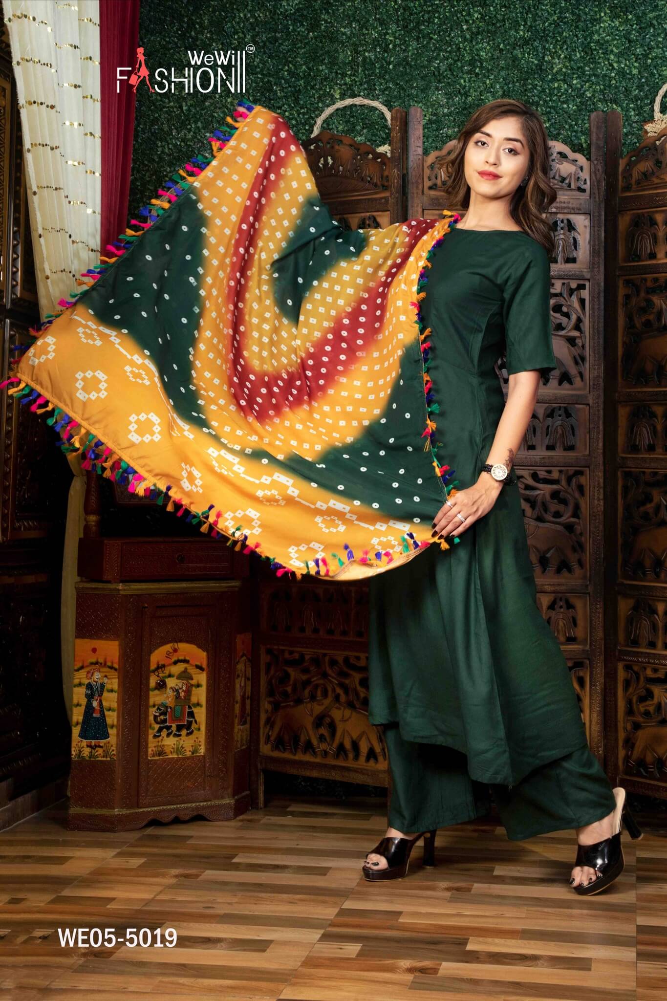 SIMPLE KURTI  PLAZZO WITH BANDHANI PRINTED DUPATTA