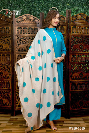 LATEST BLUE SIMPLE SUIT WITH PRINTED DUPATTA