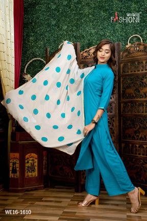 LATEST BLUE SIMPLE SUIT WITH PRINTED DUPATTA