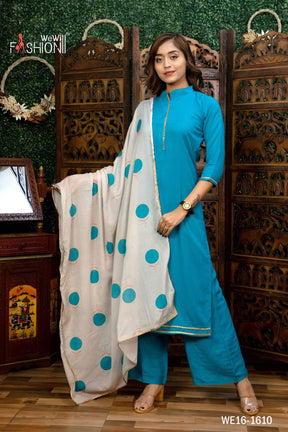 LATEST BLUE SIMPLE SUIT WITH PRINTED DUPATTA