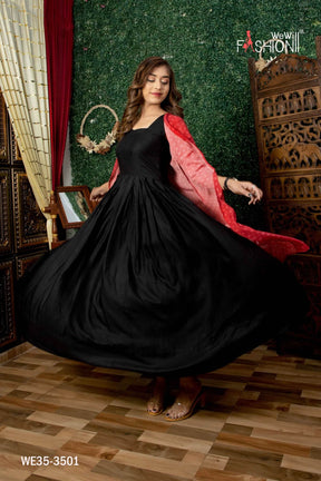 SIMPLE BLACK ANARKALI KURTI WITH DESIGNER JACKET