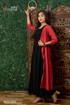 SIMPLE BLACK ANARKALI KURTI WITH DESIGNER JACKET