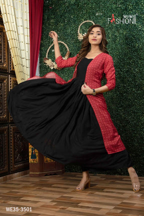 SIMPLE BLACK ANARKALI KURTI WITH DESIGNER JACKET