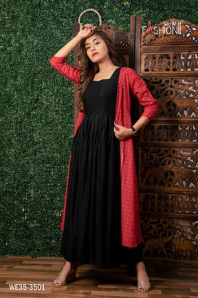 SIMPLE BLACK ANARKALI KURTI WITH DESIGNER JACKET