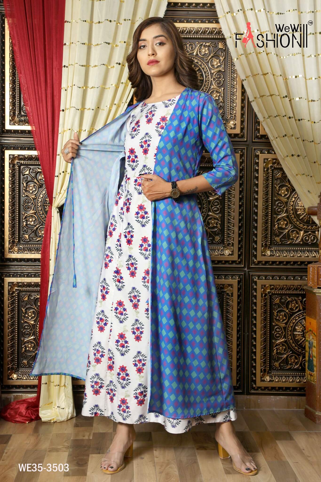 STYLIST JACKET WITH PRINTED KURTI